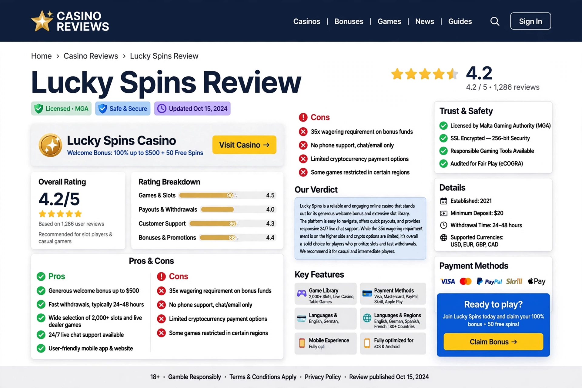 Lucky spins review — ærlig vurdering av spill, bonuser og brukeropplevelse